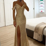 Merrin | Sequin Off-Shoulder Maxi Dress with High Slit
