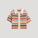 Erin | Spring Striped Crochet Knit Cardigan with Button Front