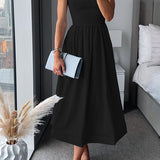 Fay | Square Neck Wedding Guest Dress with Flared Midi Skirt