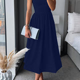 Fay | Square Neck Wedding Guest Dress with Flared Midi Skirt