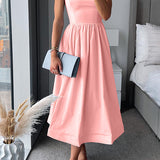 Fay | Square Neck Wedding Guest Dress with Flared Midi Skirt