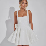 Juliette | Sequin Square Neck Mini Dress with Bow Detail