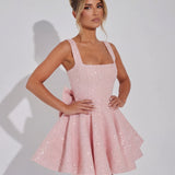 Juliette | Sequin Square Neck Mini Dress with Bow Detail