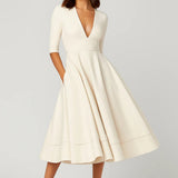 Charlotte | Midi V-neck A-line dress with three-quarter sleeves