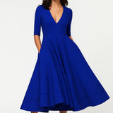 Charlotte | Midi V-neck A-line dress with three-quarter sleeves