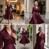 Eleanor | Elegant Timeless Midi Dress with Wrap Top and Flared A-Line Skirt