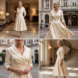 Eleanor | Elegant Timeless Midi Dress with Wrap Top and Flared A-Line Skirt