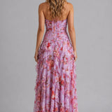 Felicity | Women's Maxi Dress with Halter V-Neck and Tiered Ruffle Skirt