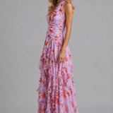 Felicity | Women's Maxi Dress with Halter V-Neck and Tiered Ruffle Skirt