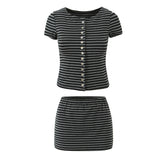 Lydia | Striped Knit Cropped Top & Mini Skirt Set