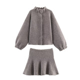 Annabelle | Cropped Brushed Knit Bomber & Mini Skirt Set