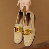 Madeline | Suede Loafers with Gold Chain Detail