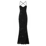 Emily | Lace maxi evening dress with open back