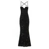 Emily | Lace maxi evening dress with open back