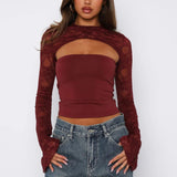 Lianna | Lace Cut-Out Long Sleeve Top For Woman