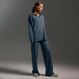 Indy | Women's Lounge Set with Oversized Polo Sweater and Wide Leg Trousers in Sand Colour