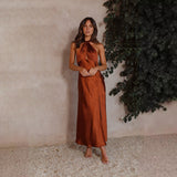 Lucinda | Satin Halter Maxi Dress with Side Split