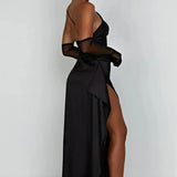 Keziah | One-Shoulder Satin Maxi Dress with Ruched Waist and High Slit