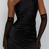 Keziah | One-Shoulder Satin Maxi Dress with Ruched Waist and High Slit
