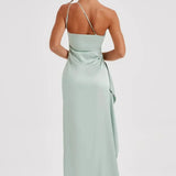 Keziah | One-Shoulder Satin Maxi Dress with Ruched Waist and High Slit