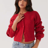 Penelope | Elegant Red Knit Cardigan