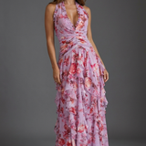 Arabella | Floral Halterneck Ruffle Maxi Dress