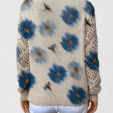 Isobel | Women's V-Neck Pullover with Floral Pattern and Openwork Sleeves