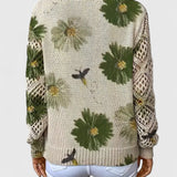 Isobel | Women's V-Neck Pullover with Floral Pattern and Openwork Sleeves