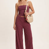 Isla | Stripe Co-Ord Set with Strapless Top and Wide Leg Trousers