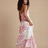 Helena | Layered ruffle maxi evening dress with open back