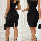 Celestira | Women’s Glitter Midi Dress with Elegant Lace Details