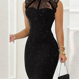 Celestira | Women’s Glitter Midi Dress with Elegant Lace Details