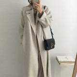 Women's Belted Long Coat – Wool-Look Midi Winter Coat with Wide Sleeves