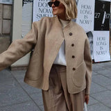 Sylvena | Oversized wool jacket with asymmetric button closure and generous pockets