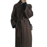 Women's Belted Long Coat – Wool-Look Midi Winter Coat with Wide Sleeves