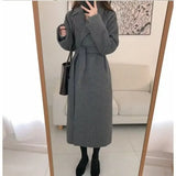 Women's Belted Long Coat – Wool-Look Midi Winter Coat with Wide Sleeves