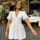 Cerys | White Dress with Embroidered Ruffle Details
