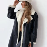 Luna | Long Classic Coat with Fleece Lining and Teddy Collar