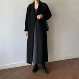 Women's Belted Long Coat – Wool-Look Midi Winter Coat with Wide Sleeves