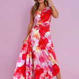 Velanique | One-Shoulder Pleated Floral Dress
