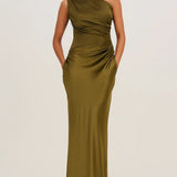 Grace | Maxi one-shoulder fitted dress with pleated waist