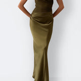 Grace | Maxi one-shoulder fitted dress with pleated waist