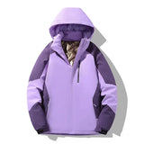 Women's Winter Colour-Block Ski Jacket with Hood – Warm Padded Snow Jacket