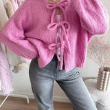 Mabel | Soft Knit Cardigan with Bow Fastenings