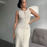 Olivia | Button-Detail Maxi Dress with Elegant Sleeveless Fit