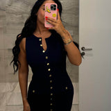 Olivia | Button-Detail Maxi Dress with Elegant Sleeveless Fit