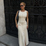Olivia | Button-Detail Maxi Dress with Elegant Sleeveless Fit