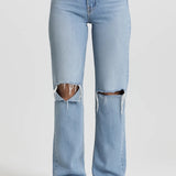 Luna | High-Waisted Straight-Fit Jeans with Rips – Casual Comfort