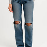 Luna | High-Waisted Straight-Fit Jeans with Rips – Casual Comfort