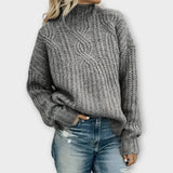 Freya | Women's Knitted Sweater with High Collar and Cable Pattern